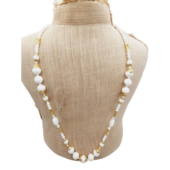 Vintage Bohemian Glass NOS Round Beads Necklace with Original Tag (A669) - Picture 1 of 3